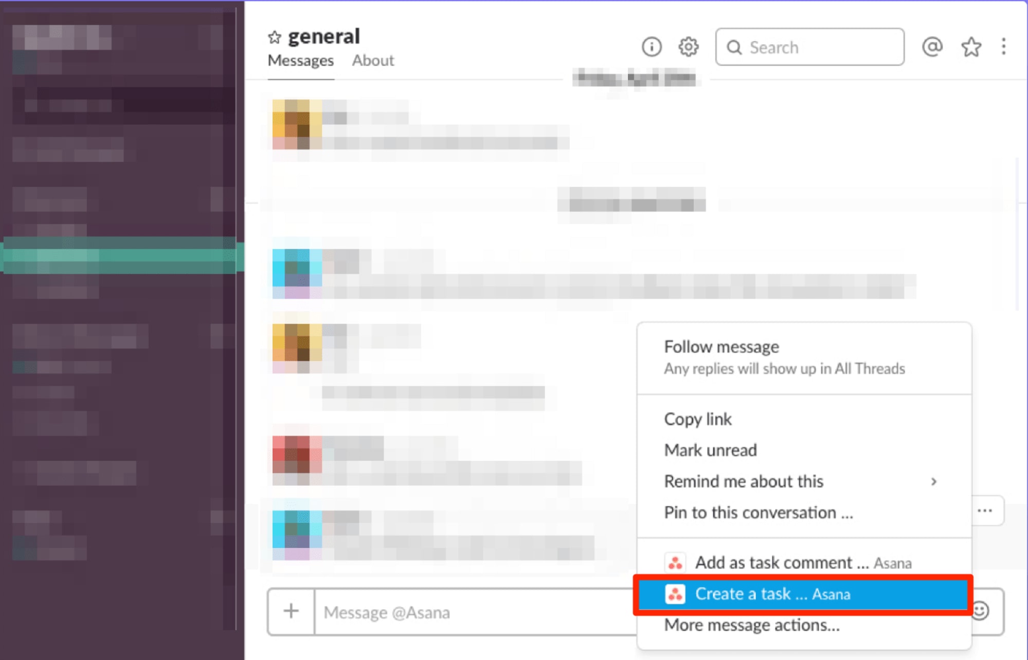 Creating an Asana Task through Slack